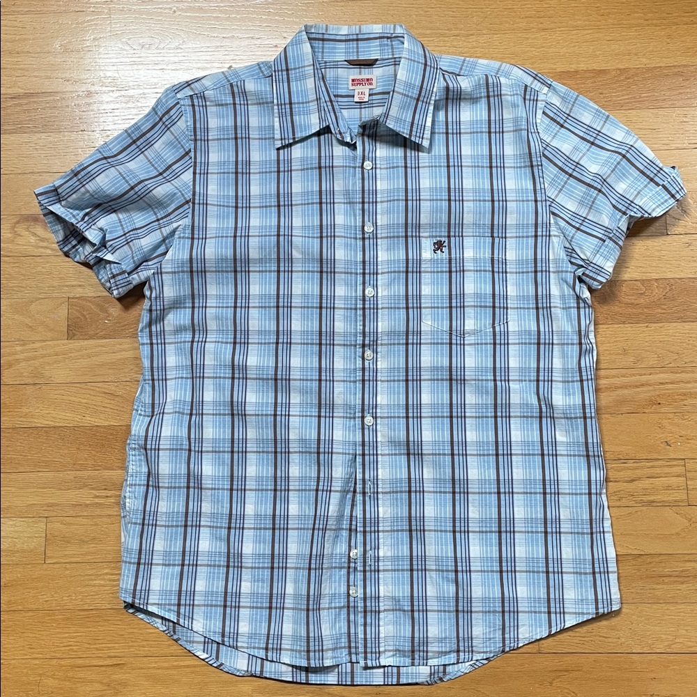 Mossimo Supply light blue/white Plaid s/s button down Shirt